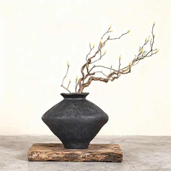 Wabi Sabi Rusty Vintage Vase, 11.4" Tall Wabi Sabi Decor Rustic Farmhouse Pottery Vase for Centerpiece, Textured Pottery Flower Vases for Home Decorative, Table, Living Room (Black, Large)