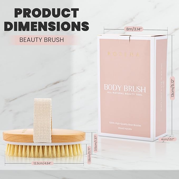 Dry Brushing Body Brush - Best for Exfoliating Dry Skin, Lymphatic Drainage and Cellulite Treatment - Organic Spa Exfoliator and Massage Scrub Brush with Natural Boar Bristles (Oval)