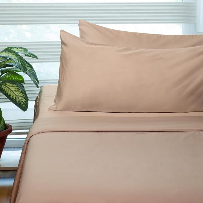 Fabdreams 100% Organic Cotton Twin XL Size Sheet Set | 400 Thread Count Sheet Set | GOTS Certified | Long Staple Cotton | Upto 17" Elasticised Deep Pockets | Soft Silky Shiny | Taupe