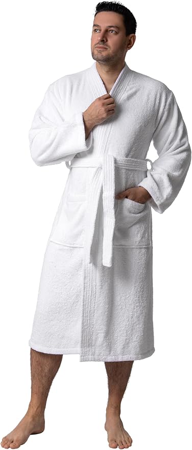 BAGNO MILANO Organic Men Bathrobe, GOTS Certified Organic Turkish Cotton Luxury Kimono Robe, Made in Turkey