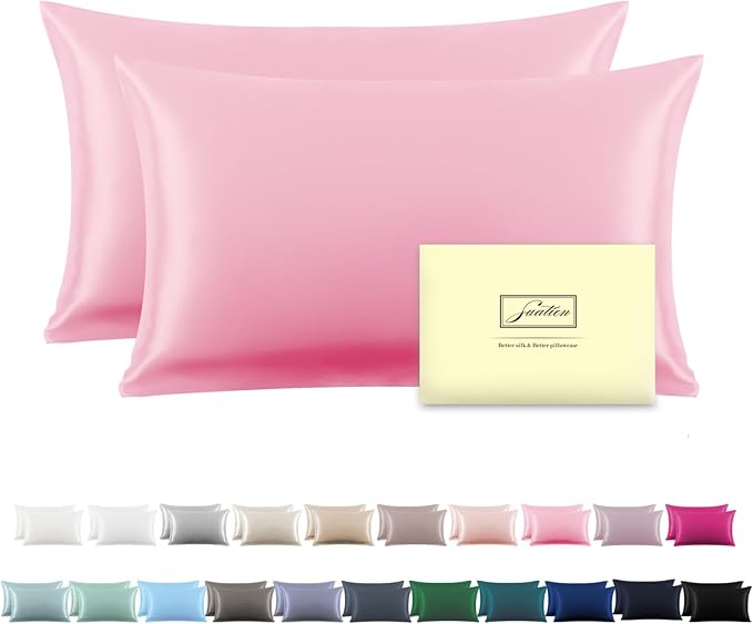 Silk Pillow Cases 2 Pack Soft Breathable and Sliky King Size Pillow Cases Set of 2,Natural Mulberry Silk Pillowcase Set of 2 for Hair and Skin with Hidden Zipper (Pink,20"X 36",2pcs)