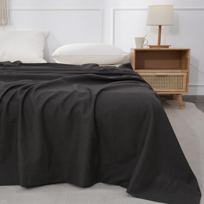 BISELINA Linen Sheet French Flax Flat Sheet Only 55% Euro Linen 45% Cotton Basic Style Solid Color Soft Breathable Farmhouse Top Sheet 1-Piece (Queen, Dark Grey)