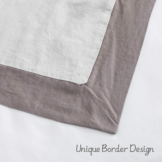 Simple&Opulence 100% Linen Duvet Cover Set with Washed French Flax-Full Size(78"x 86")- 3 Pieces (1 Comforter Cover,2 Pillowshams) Basic Border Design Premium Bedding Set Breathable,Grey and Brown
