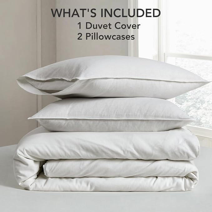 DAPU Linen Duvet Cover Set - French Linen Cotton Blend Natural Flax Soft Breathable Bedding 3 Pcs Set - 1 Duvet Cover 2 Pillowcases (Off-White/Cotton Linen, Full/Queen)