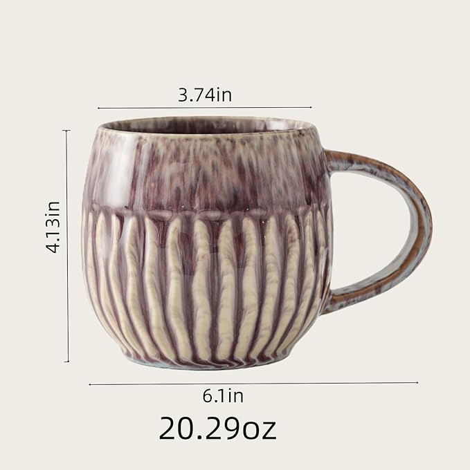 20oz Large Coffee Mug - Unique Handcrafted Look Ceramic Cup, Large Tea Mug, Microwave & Dishwasher Safe (Purple)