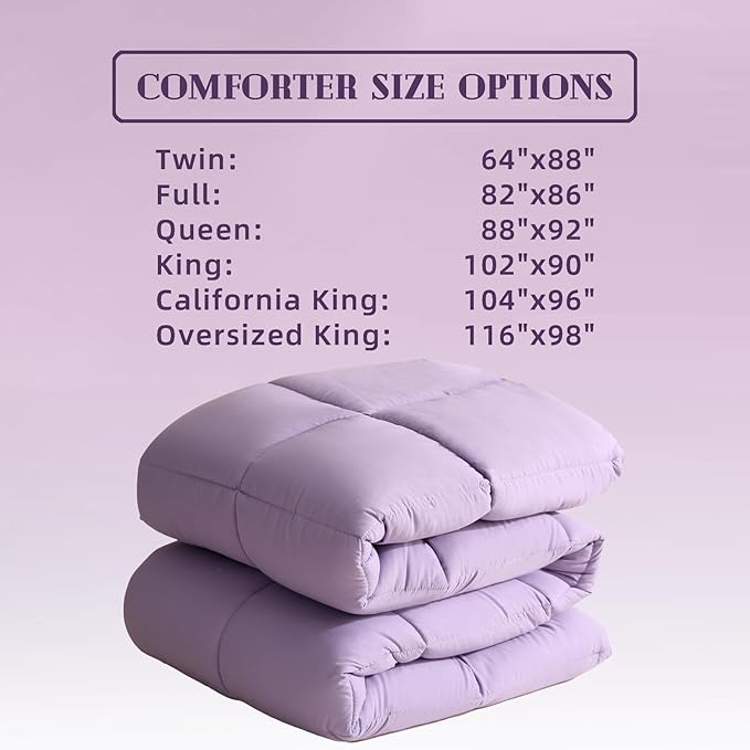 DOWNCOOL Comforters King Size, Duvet Insert, Light Purple All Season Duvet, Lightweight Quilt, Down Alternative Hotel Comforter with Corner Tabs (Light Purple, King 102x90 Inches)