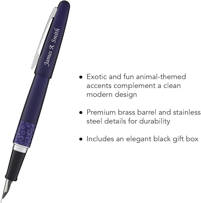 Goldspot Personalized Pilot Metropolitan Animal Leopard Fountain Pen in Custom Engraved Pen in Matte Violet