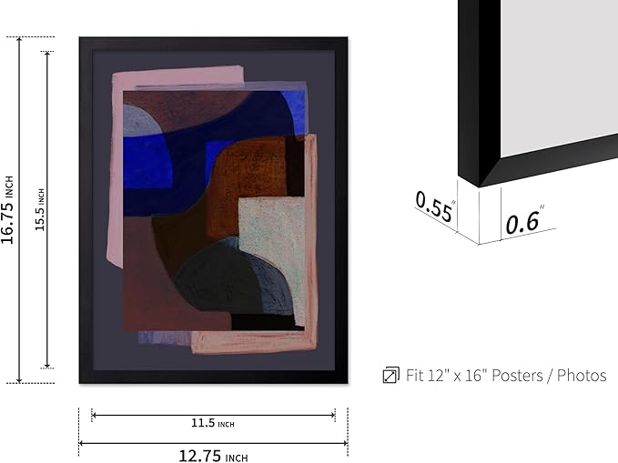 Monem Art Modern Geometric Abstract Print - Contemporary Minimalist Shapes Painting Poster - Wall Decor for Living Room, Bedroom or Office - 12x16 Black Framed Wall Art by Mareike Bohmer