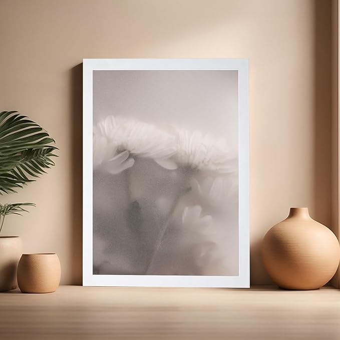 Monem Art Ethereal White Flower Print - Minimalist Botanical Photography Poster - Wall Decor for Living Room, Bedroom or Office - 16x20 White Framed Wall Art by Mareike Bohmer