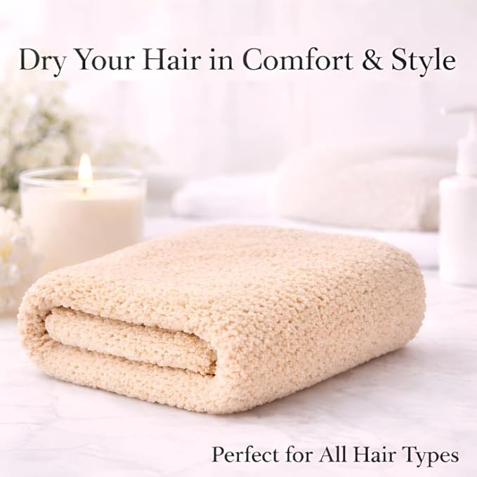 Luxury Microfiber Hair Towel Wrap for Women - Quick Dry, Super Absorbent Hair Turban, Soft & Lightweight Anti-Frizz Towel for Long, Thick & Curly Hair (Nude, 48" × 24")
