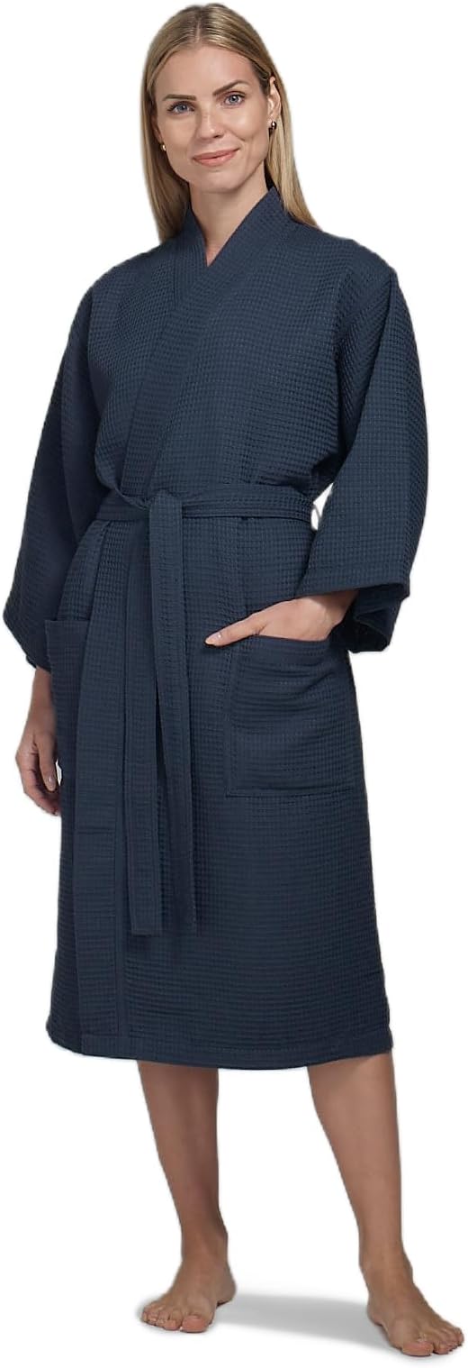 Waffle Robe for Women by BOCA TERRY, Soft Cotton Spa Robes for Summer, Lightweight Knit Waffle Bathrobe, Kimono Bathrobes
