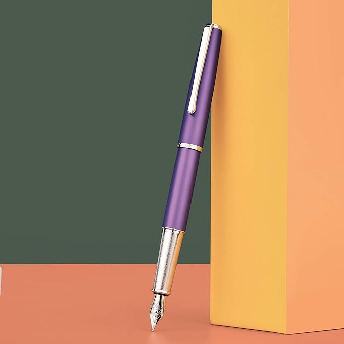 Hongdian 920 Purple Metal Fountain Pen, Iridium Extra Fine Nib Classic Pen, Includes Refillable Converter and Pen Pouch