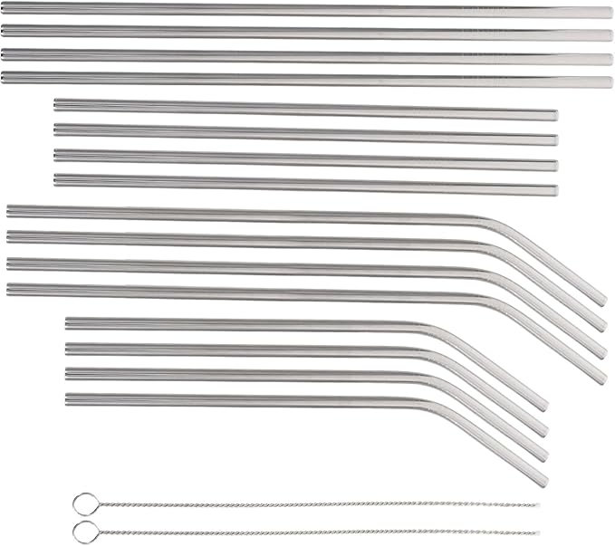 Baluue Reusable Stainless Steel Beverage Straws Set with Cleaning Brush, 18pcs Metal Drinking Straws for Hot Cold Drinks, Smoothies, Juice, Dishwasher Safe, Eco-friendly Kit for Home