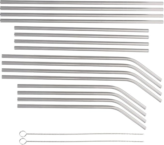 Baluue Reusable Stainless Steel Beverage Straws Set with Cleaning Brush, 18pcs Metal Drinking Straws for Hot Cold Drinks, Smoothies, Juice, Dishwasher Safe, Eco-friendly Kit for Home