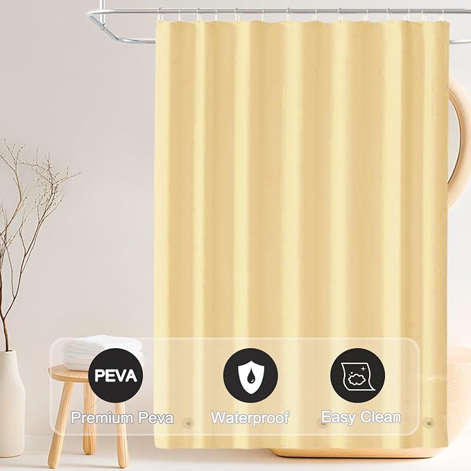 TIKABC Beige Shower Curtain Liner, 4G PEVA Shower Liner, Plastic Peva Waterproof Shower Curtains, 72x72 inch with Grommet Holes 3 Magnetic Weights