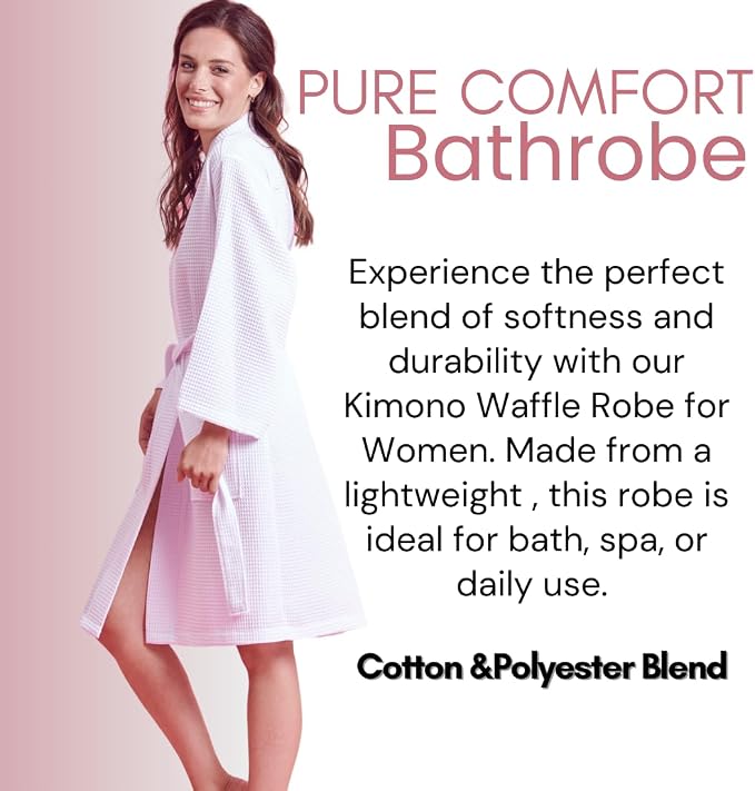 Soft Touch Linen Women's Kimono Waffle Robe-Luxurious & Absorbent & Quick Dry-Cotton & Polyester Blend