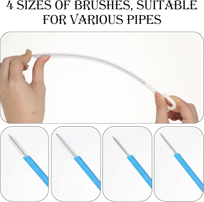 4 PCS Straw Cleaning Kit, Reusable Straw Brushes for Cleaning Straws | 10 Inch Stainless Steel Metal Straw Cleaner Brush, 10 Inch for Water Bottle Sip Cup Glass Straw