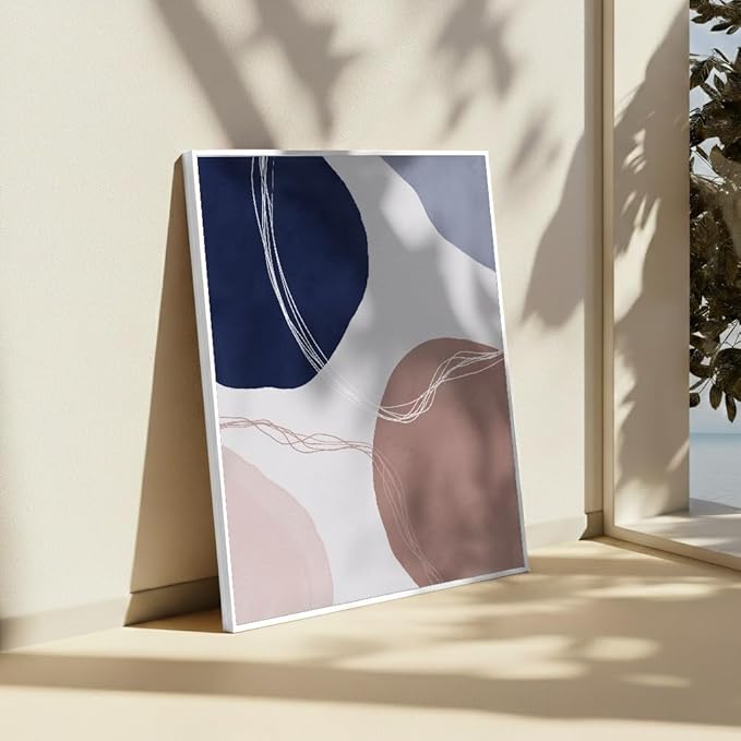 Monem Art Abstract Organic Shapes Print - Scandinavian Blue Geometric Poster - Wall Decor for Living Room, Bedroom or Office - 18x24 White Framed CANVAS Wall Art by Mareike Bohmer