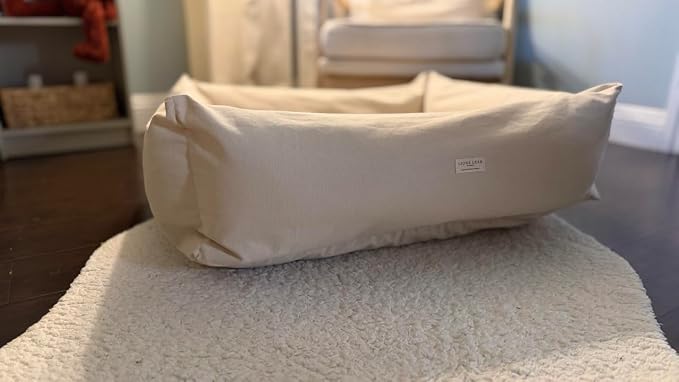 Rectangular Natural Cotton Canvas Dog Bed with Raw Cotton Insert – Eco Friendly Pet Bed with Removable Washable Cover, Breathable Cushion for Dogs & Cats (Natural, X Large 42" × 30" × 8")