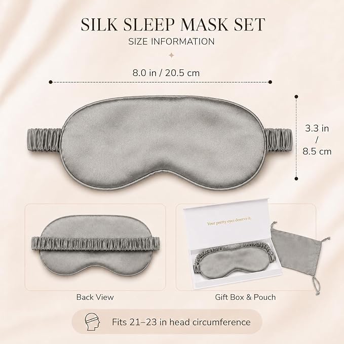 Silk Sleep Mask Light Blocking Luxury 100% Mulberry 19mm Silk Eye Mask Eye Cover Blindfold Ultra Soft Light & Comfy Anti Aging Skin Care with Travel Bag Gift Package