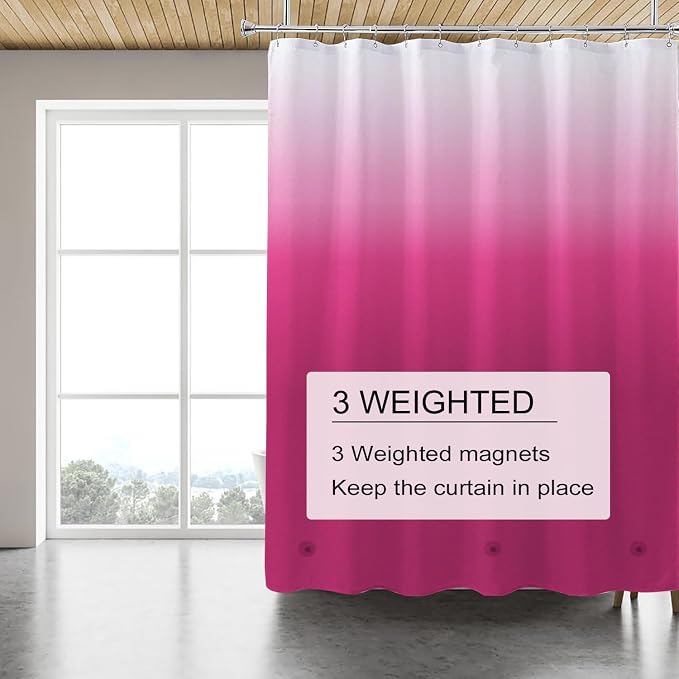 TIKABC Shower Curtain Liner, 4G PEVA Shower Liner, Plastic Waterproof Shower Curtains, with Grommet Holes and 3 Magnetic Weights(Gradient Red)