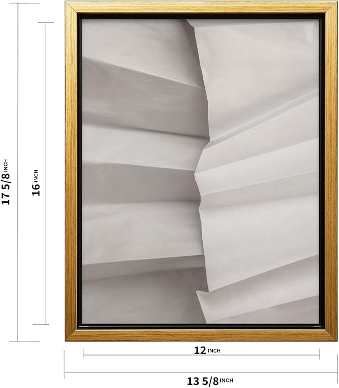 Monem Art Minimalist Folded Paper Texture Print - Neutral Abstract Modern Art Poster - Wall Decor for Living Room, Bedroom or Office - 12x16 Gold Framed CANVAS Wall Art by Mareike Bohmer