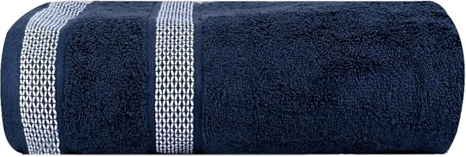 CASA COPENHAGEN Solitaire 6Pcs 100% Egyptian Cotton Large Designer Towels Gift Set- Navy Blue - White, 600GSM, 2Bath 2Hand 2Washcloths, Bath Towels for Bathroom Set for Women & Men