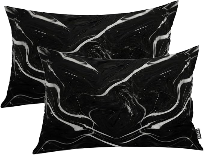 Shrahala Marble Black Decorative Throw Pillow Cover, Skin Black Marble Lumbar Pillowcase Blended Double-Sided No Inserts for Bedroom Living Room Set of 2 (12 X 20 in)