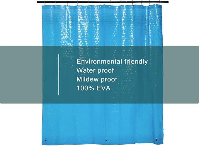 EVA Blue Shower Curtain Liner, 3D Water Cube 5G Shower Liner with 12 Rustproof Metal Grommets and Weighted Magnets, Waterproof Duty for Bathroom 72 x 72