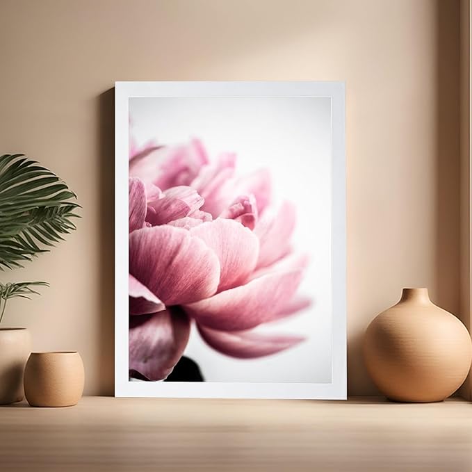 Monem Art Pink Peony Macro Photography Print - Minimalist Floral Art Poster - Wall Decor for Living Room, Bedroom or Office - 16x20 White Framed Wall Art by Mareike Bohmer