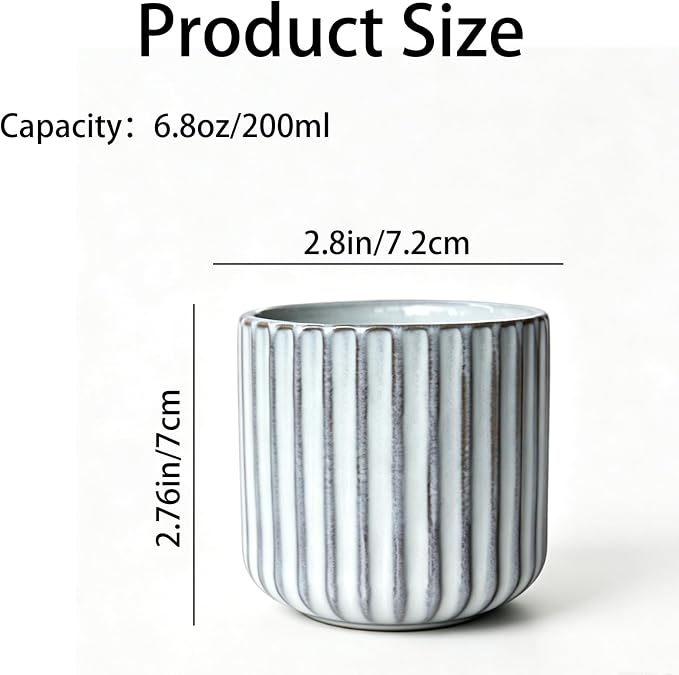 Japanese Ceramic Mug, Vintage Tea Cup 6oz Striped Cup No Handle Drinking Cup for Latte Milk Water Beverage Juice Microwave and Dishwasher Safe, Kiln Transformation Cup (Vintage White)