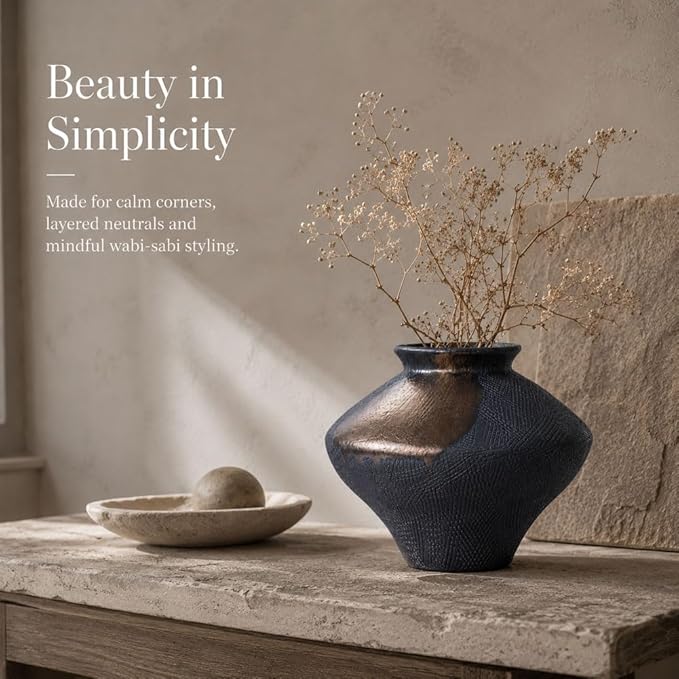 Wabi Sabi Rusty Vintage Vase, 6.3" Tall Wabi Sabi Decor Rustic Farmhouse Pottery Vase for Centerpiece, Textured Pottery Flower Vases for Home Decor, Table, Living Room, Bathroom, Kitchen (6.3 in)