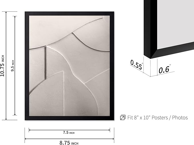 Monem Art Minimalist White Geometric Texture Print - Abstract Scandinavian Wall Art Poster - Wall Decor for Living Room, Bedroom or Office - 8x10 Black Framed Wall Art by Mareike Bohmer
