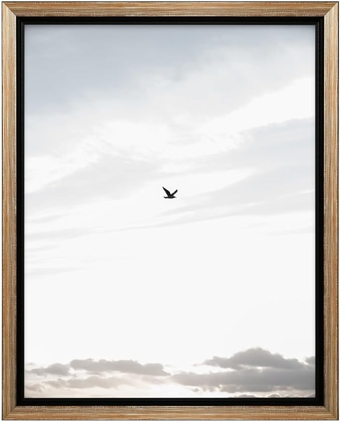 Monem Art Minimalist Bird in Sky Photography Print - Moody Nordic Landscape Art Poster - Wall Decor for Living Room, Bedroom or Office - 8x10 Silver Framed CANVAS Wall Art by Mareike Bohmer