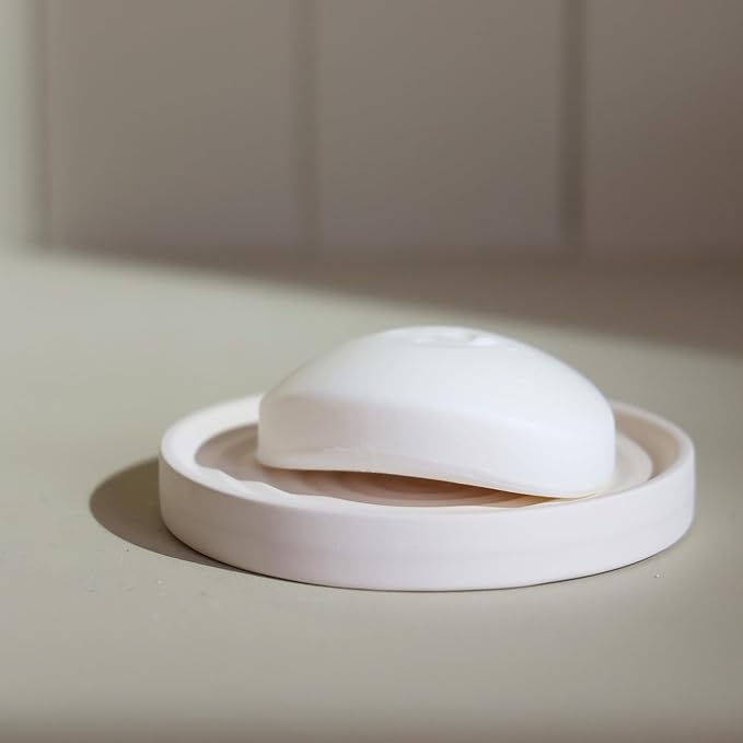 Selegna Diatomite Round Soap Dish & Soap Holder, Quick-Dry Drying Stone Bar Soap Tray with Ripple Pattern, Water-Absorbing Diatomaceous Earth Vanity Tray for Bathroom & Kitchen Countertop