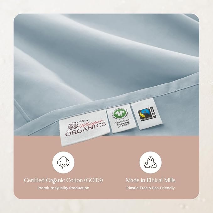 100% Organic Cotton Sheets Full Size - GOTS Certified Organic Bed Sheets with Deep Pocket 500 Thread Count and Cozy Sateen Weave Gets Softer with Each Wash - Luxury 4 Piece Set (Powder, Full)