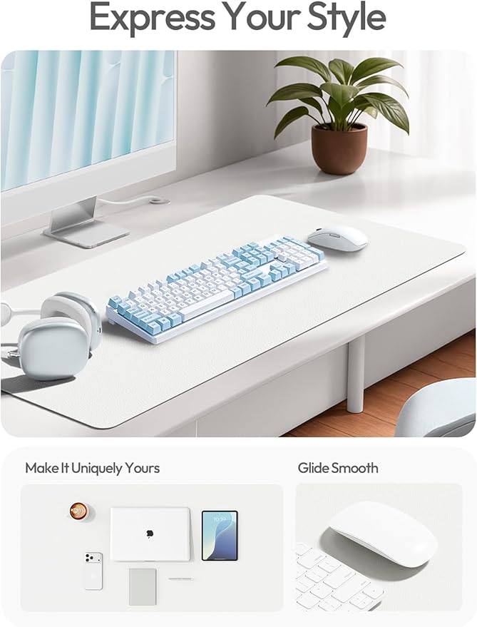 YSAGi Leather Desk Pad Protector, Office Desk Mat, Large Mouse Pad, Non-Slip PU Leather Desk Blotter, Laptop Desk Pad, Waterproof Desk Writing Pad for Office and Home (White,55" x 17.2")