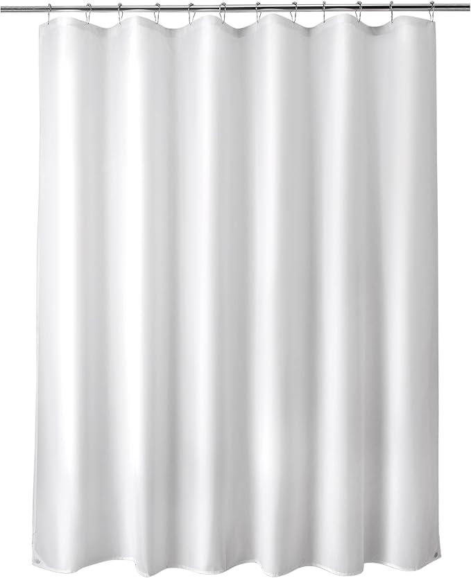 Titanker Fabric Shower Curtain Liner Washable, 72 x 65 Inches, White Shower Liner Fabric with 2 Magnets, Bathroom Polyester Shower Liner Waterproof Soft Lightweight, White