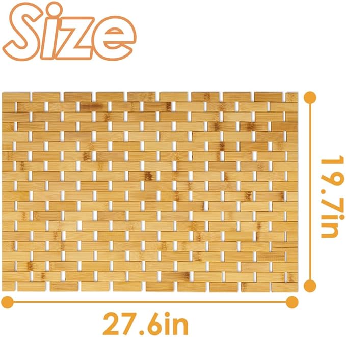 Bamboo Bath Mat with Anti Slip Pads,19.7x27.6 inches Bathroom Shower and Bathtub Floor Mats,Non Slip Water Proof Mat,Indoor Outdoor Use for Kitchen Bedroom Bathroom Toilet Pet Mat Floor Rug