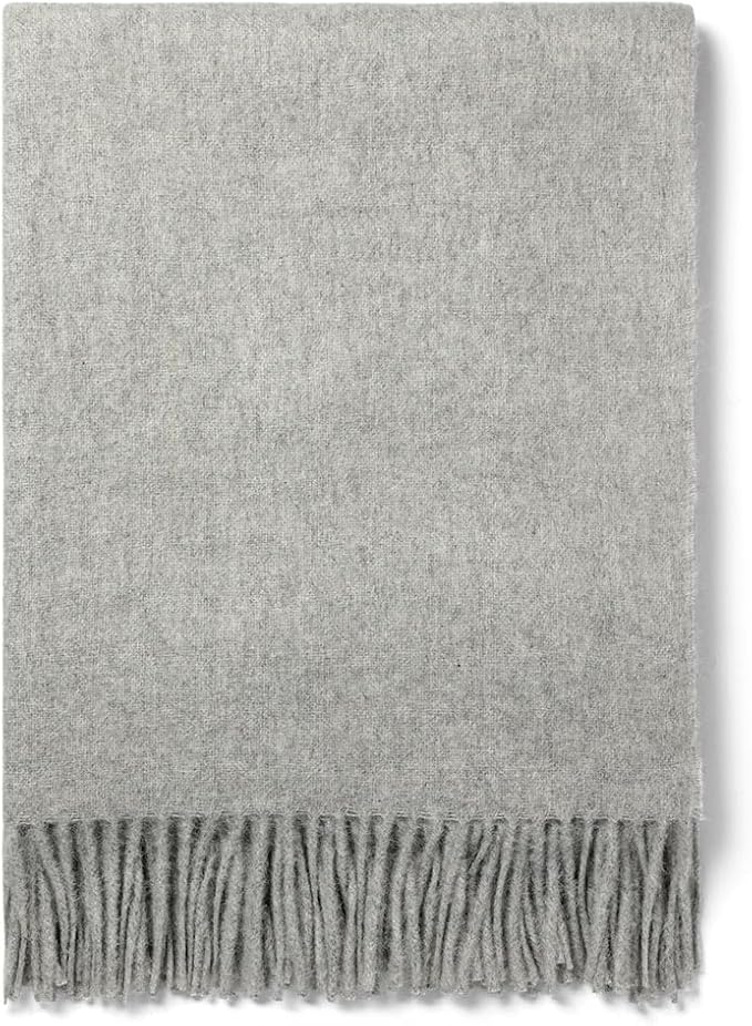 Superfine Alpaca Wool Throw Blanket - Lightweight Alpaca Merino Wool Throw Blankets for Using Indoors or Outdoors | Soft Peruvian Alpaca Blanket Wool Blanket Solid Color 72" x 60" (Silver Gray)