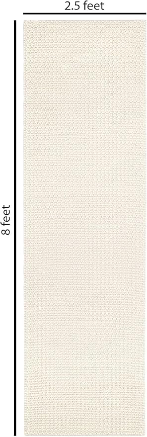 Wool Runner Rug - Handmade Natural Wool Carpet Rug, Textured Design, Handwoven Ivory Rug - Suitable for Hallway, Entryway, Bedroom, Dining Room (Ivory- 2.5'x8')