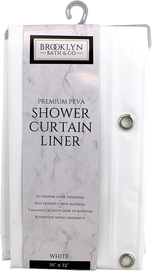 Dependable Industries inc. Essentials PEVA Shower Curtain Liner - Eco Friendly PVC Free Magnetized Bottom Odorless Clear (White)