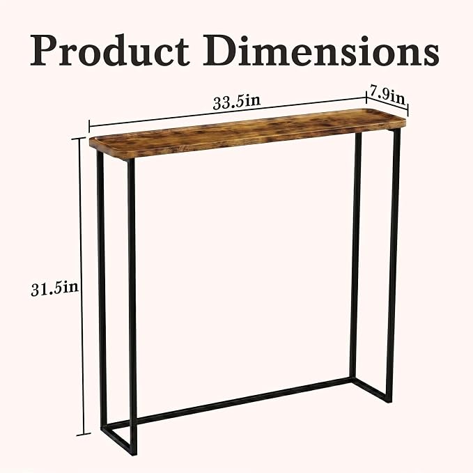 Faesun 33.5 Inch Behind Couch Table, Vacuum Forming Narrow Console Table, Thin Sofa Side Display Table, for Living Room, Bedroom, Rustic Brown