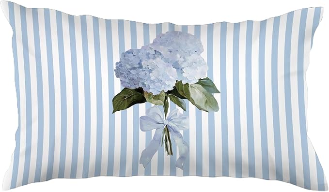 Blue Hydrangea 12x20 Pillow Cover,Blue Hydrangea Decor,Grandmillennial Blueness and Green Botanical Flower Lumbar Throw Pillow Covers for Couch Sofa Home Bedroom Living Room