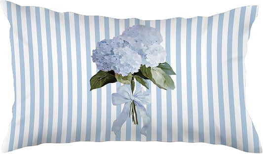 Blue Hydrangea 12x20 Pillow Cover,Blue Hydrangea Decor,Grandmillennial Blueness and Green Botanical Flower Lumbar Throw Pillow Covers for Couch Sofa Home Bedroom Living Room