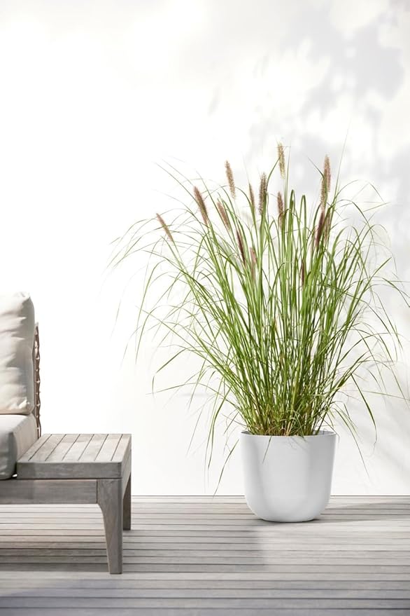 Ecopots Oslo Durable Modern Round Indoor/Outdoor Recycled-Based Composite Flower Pot Planter, White Grey, 17.75"