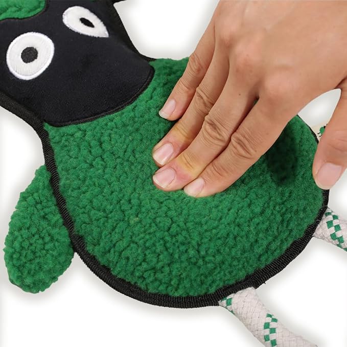 Green Sheep Rope Toy for Dogs, Durable Plush Dog Chew Toy with Squeaker, Interactive Pet Toy for Small Medium Large Dogs, Tough Recycle Cotton Rope & PP Cotton Stuffing