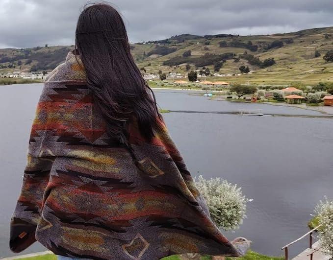 Alpaca Wool Blanket, Throw Size 78 x 47, Reversible 2 in 1, Thick and Ultra Soft, Hypoallergenic, Non-Itchy, Handmade in Ecuador. Premium Alpaca Wool Thtow Blanket for Cozy Comfort.(Brown and Orange)
