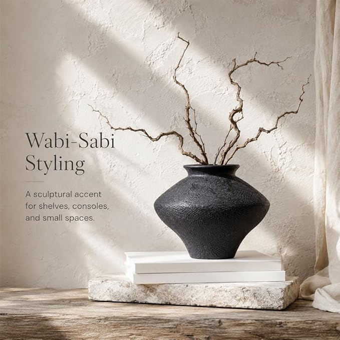 Wabi Sabi Vase, 6.7" Wabi Sabi Decor Rustic Vase, Black Ceramic Vase for Centerpiece, Vintage Farmhouse Decor for Home Decorative, Table, Living Room, Bedroom, Bathroom, Kitchen