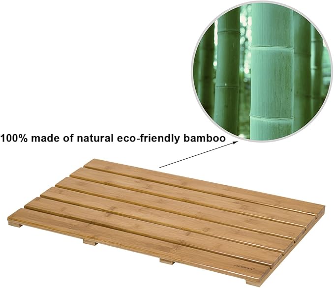 GOBAM Bamboo Bath Mat, Large, 26 x 15.8 x 1.3 inches - Non-Slip - Floor Mat for Bathroom, Spa, Sauna, Kitchen, Indoor & Outdoor Spaces, Shower Mat for Bathroom Decor - Natural
